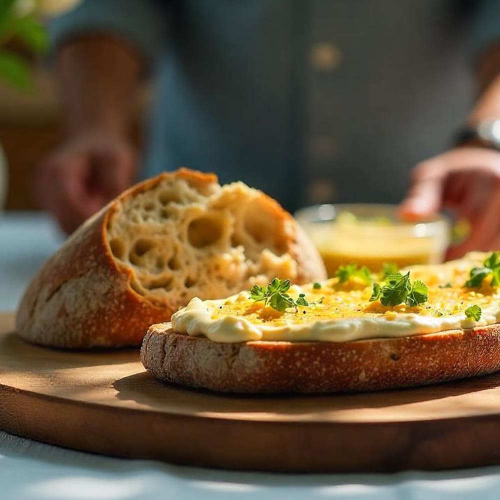 Detail_Brot_mit_Dip_1000x1000 Brot mit leckerem Curry-Dattel-Dip für den Osterbrunch * Bild mit KI bearbeitet (Magnific, Adobe)
