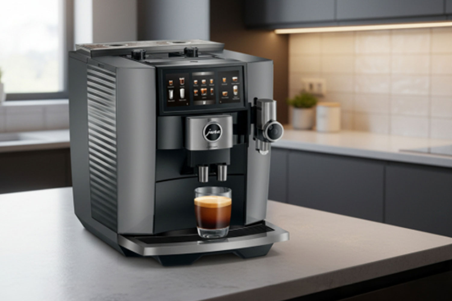 Jura J10 Twin neu bei expert TeVi kaufen. Wir haben Sie getestet. * Bild mit KI bearbeitet (Magnific, Adobe)