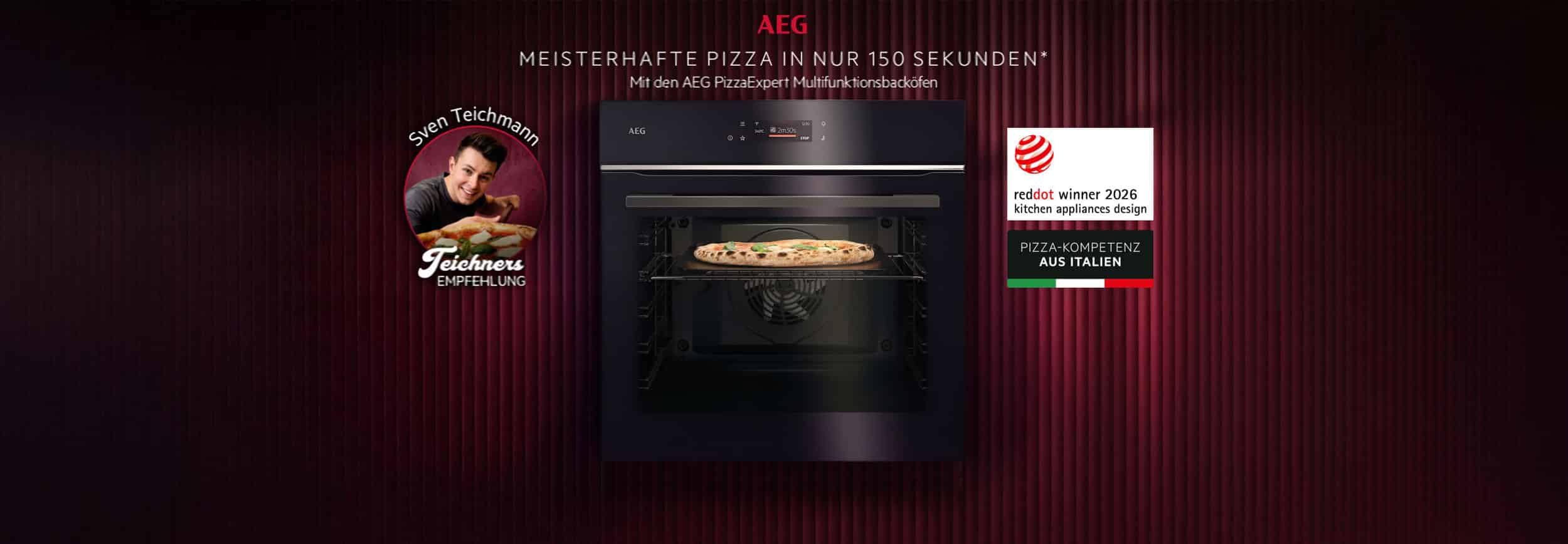AEG EX74PPV1B PizzaExpert Backofen im Test – Pizza in 150 Sekunden erleben | Live mit Sven Teichmann in Nürnberg © AEG * Bild mit KI bearbeitet (Magnific, Adobe)